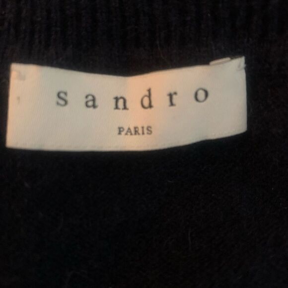 Sandro Suzanne Cashmere Wool Blend Waist Tie Navy Sweater - Picture 8 of 9